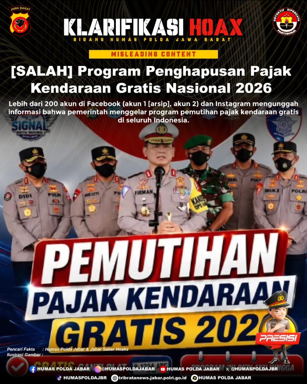 Hoaks! Klaim Program Penghapusan Pajak Kendaraan Nasional 2026 Tidak Benar