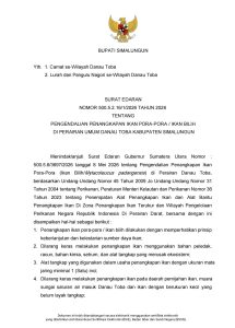 Bupati Simalungun Terbitkan Surat Edaran Atasi Penangkapan Ikan Pora-pora di Danau Toba