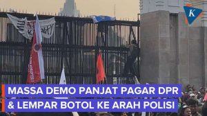 Demo di Depan Gedung DPR Ricuh, Massa Panjat Pagar dan Lempar Botol ke Polisi