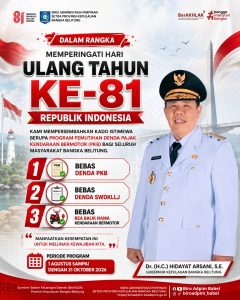 Gebukan HUT ke-81 RI: Gubernur Hidayat Arsani Hapus Denda Pajak Kendaraan di Bangka Belitung