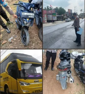 Kecelakaan Beruntun di Taman Sari, SPKT dan Sat Lantas Polres Pesawaran Lakukan Olah TKP