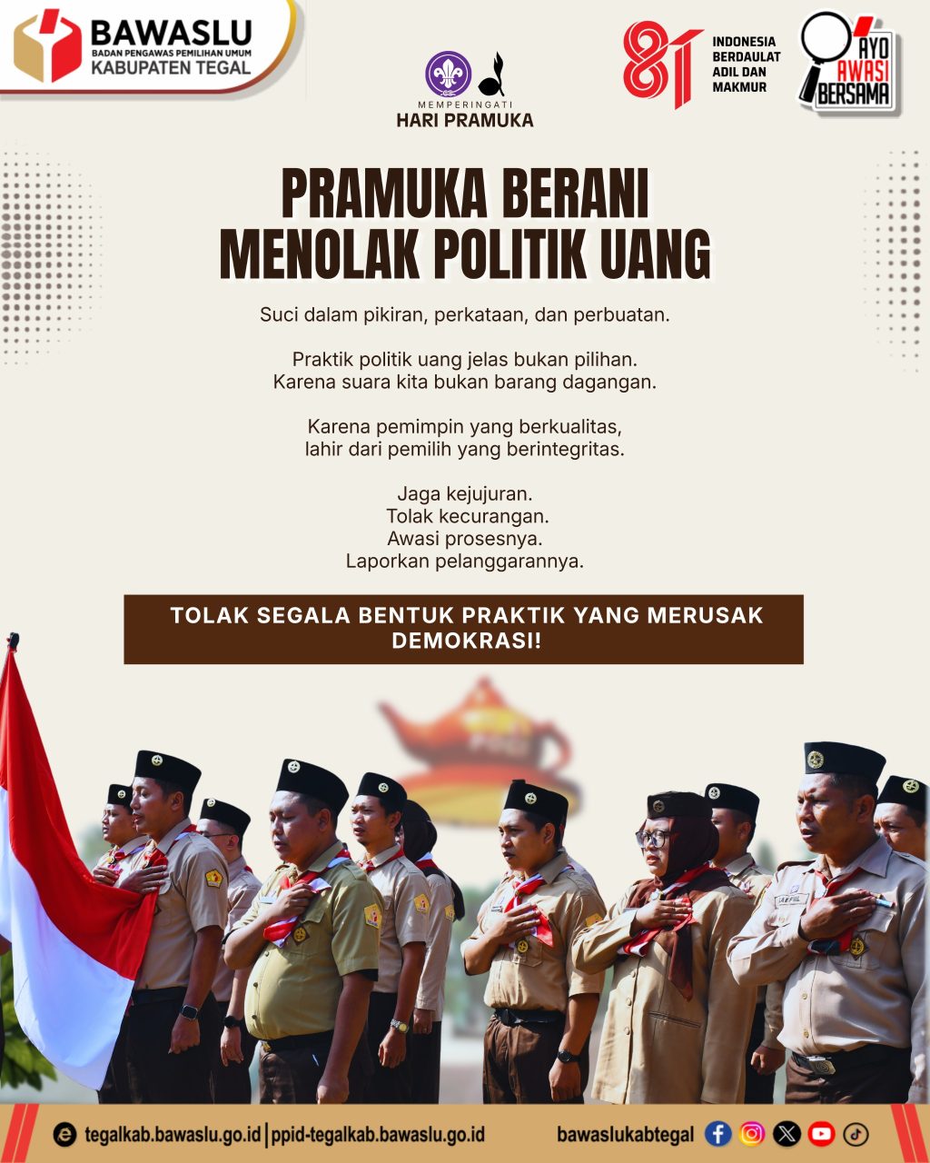Pramuka Garda Terdepan Tolak Politik Uang: Suara Rakyat Bukan Komoditas