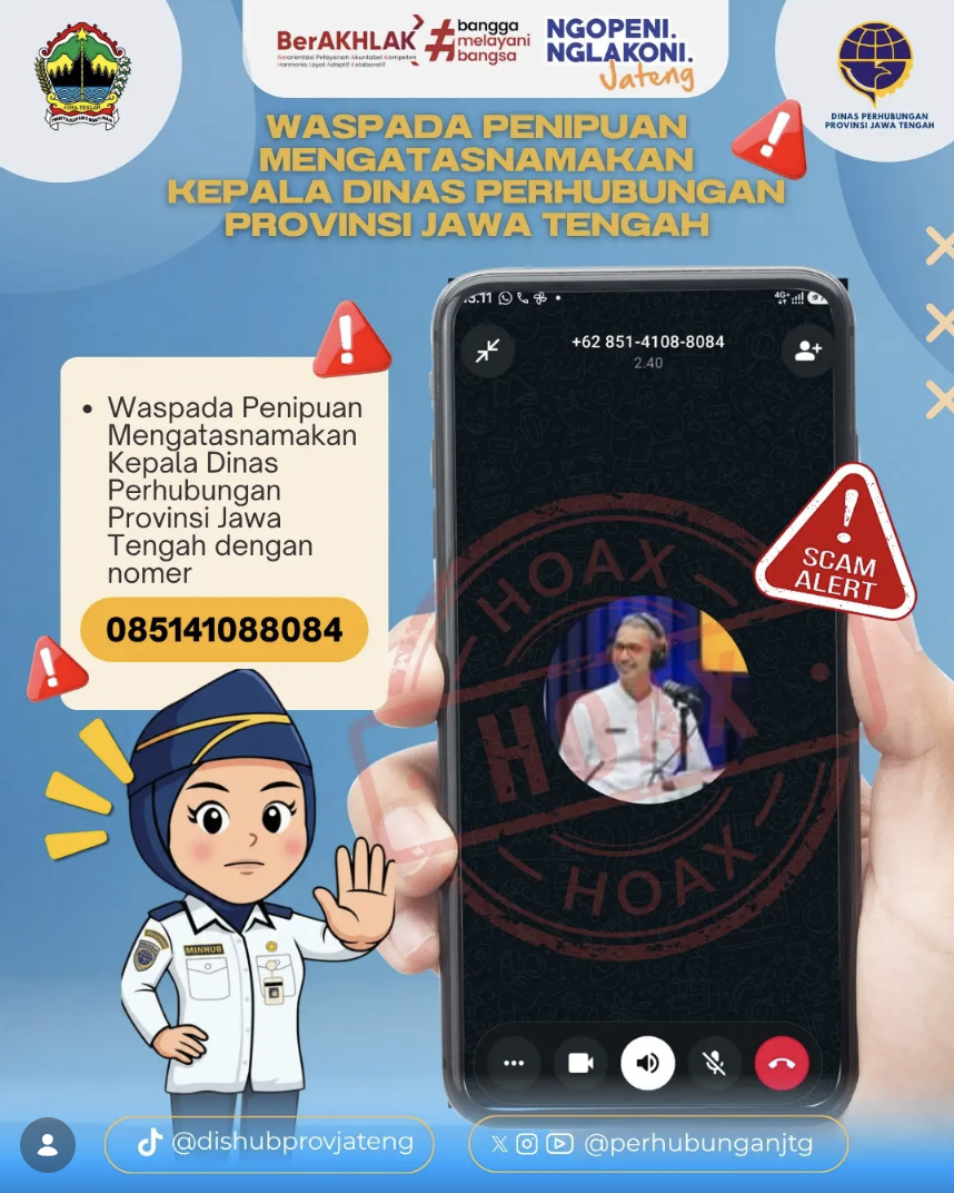 Waspada! Penipuan Mengatasnamakan Kepala Dinas Perhubungan Jawa Tengah via WhatsApp